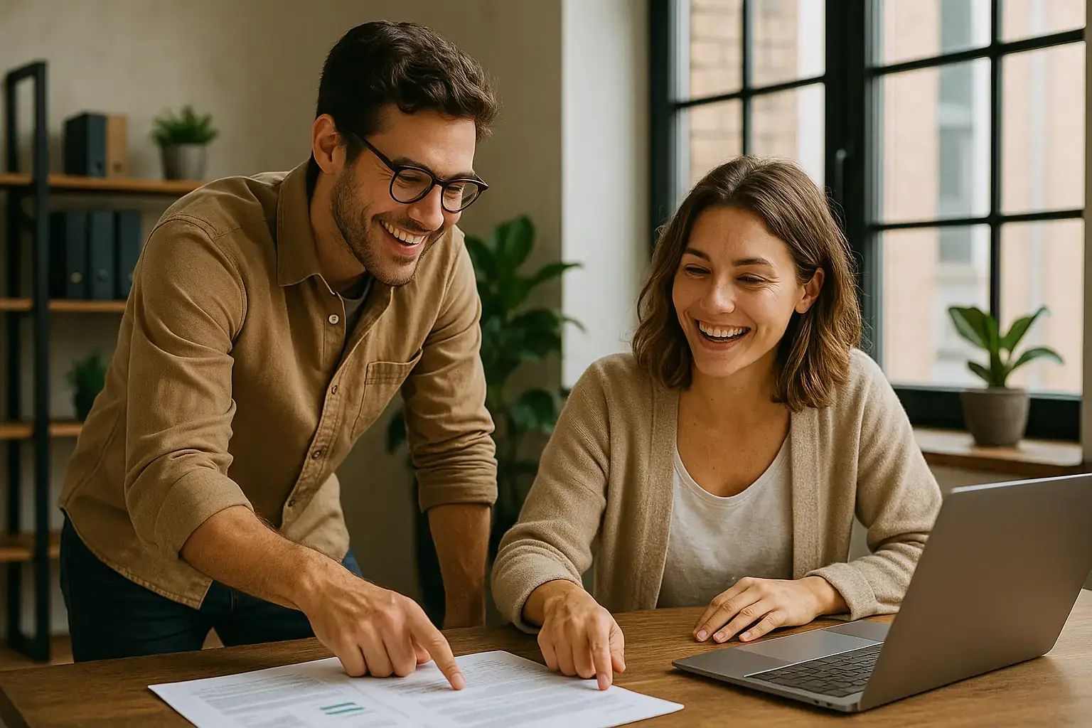 Junges, sympathisches Team in legerer Kleidung in einem modernen Büro – Alibiagentur-Team bei lockerer Besprechung