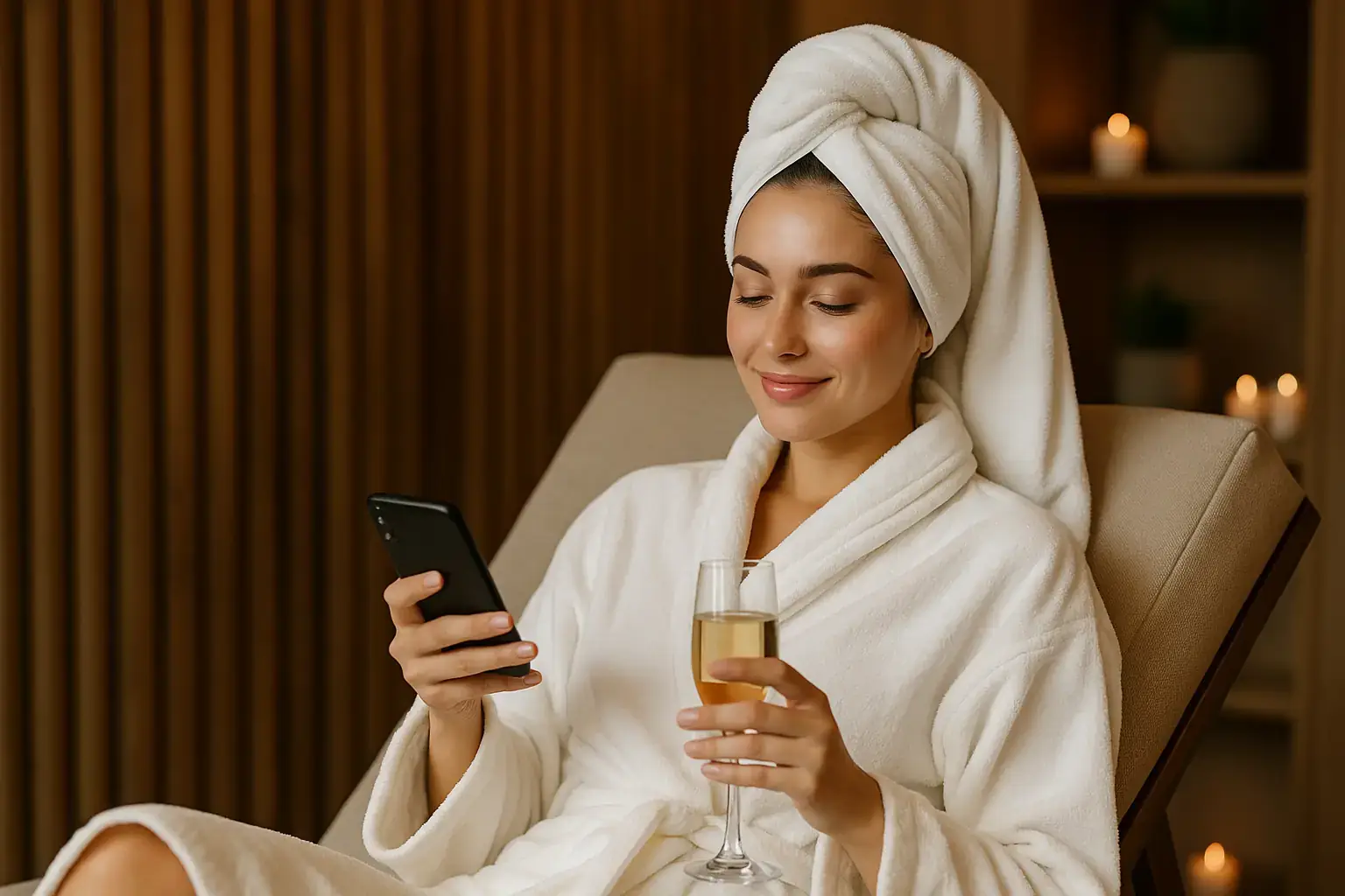  Junge Frau im entspannten Wellness-Ambiente – Symbolbild für diskreten Erfolg mit OnlyFans